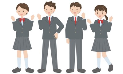 ガッツポーズをするブレザー制服の男の子と女の子
