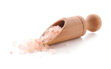Scoop with sea salt on white background