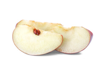 Pieces of fresh red apple on white background