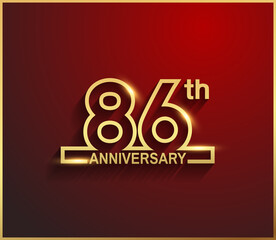 86 anniversary line style golden color for celebration on red background can be use for template, greeting card and celebration event