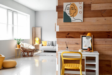 Interior of modern room with comfortable workplace