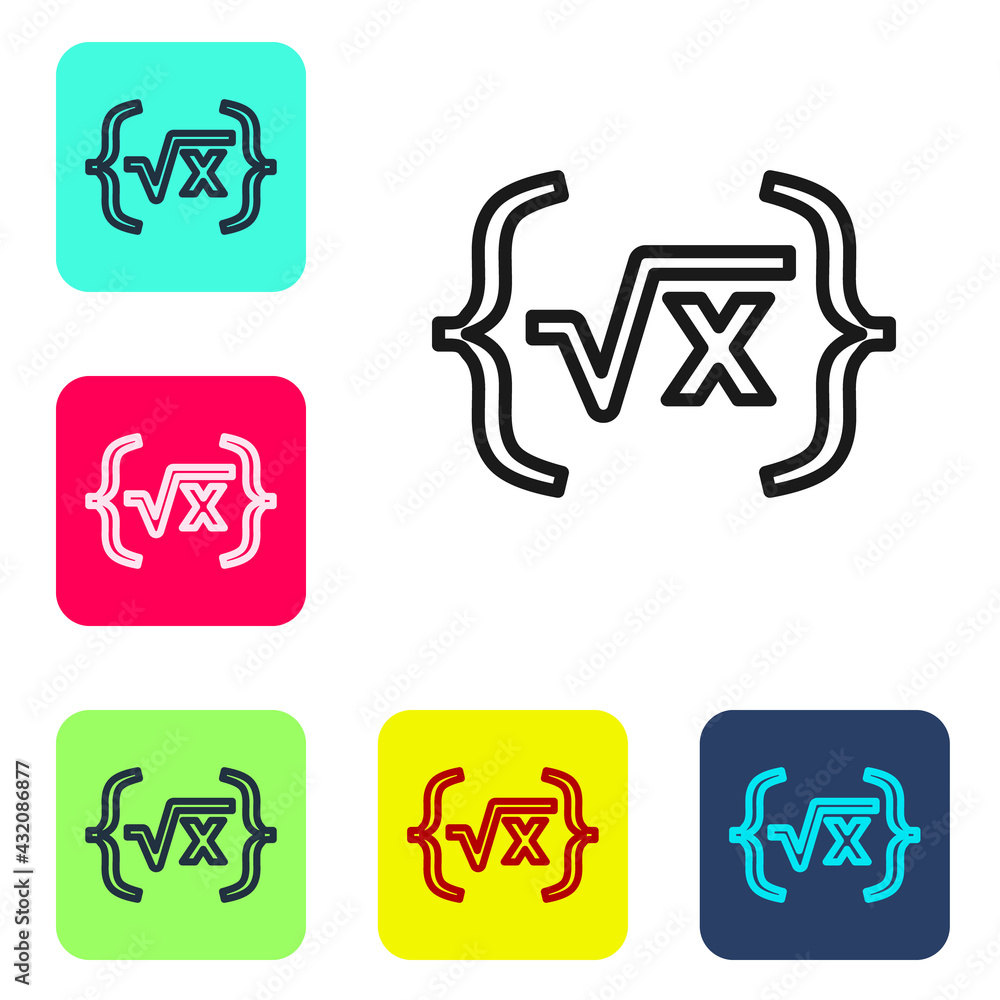 Poster black line square root of x glyph icon isolated on white background. mathematical expression. set ic