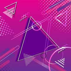 Vector image of the pink and violet  memphis  pattern, abstract background with the geometric shapes.