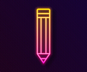 Glowing neon line Pencil icon isolated on black background. Drawing and educational tools. School office symbol. Vector