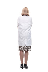 rear view. female doctor in a white coat.