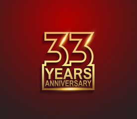 33 years golden anniversary line style isolated on red background can be use for template, greeting card and company celebration event