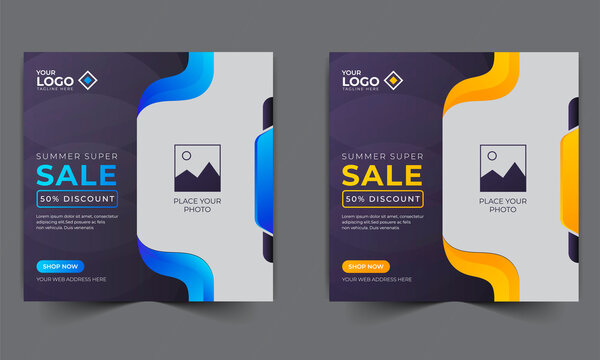 Modern trendy colorful abstract social media post template, for summer offer or Fashion product sale offer square banner layout design.