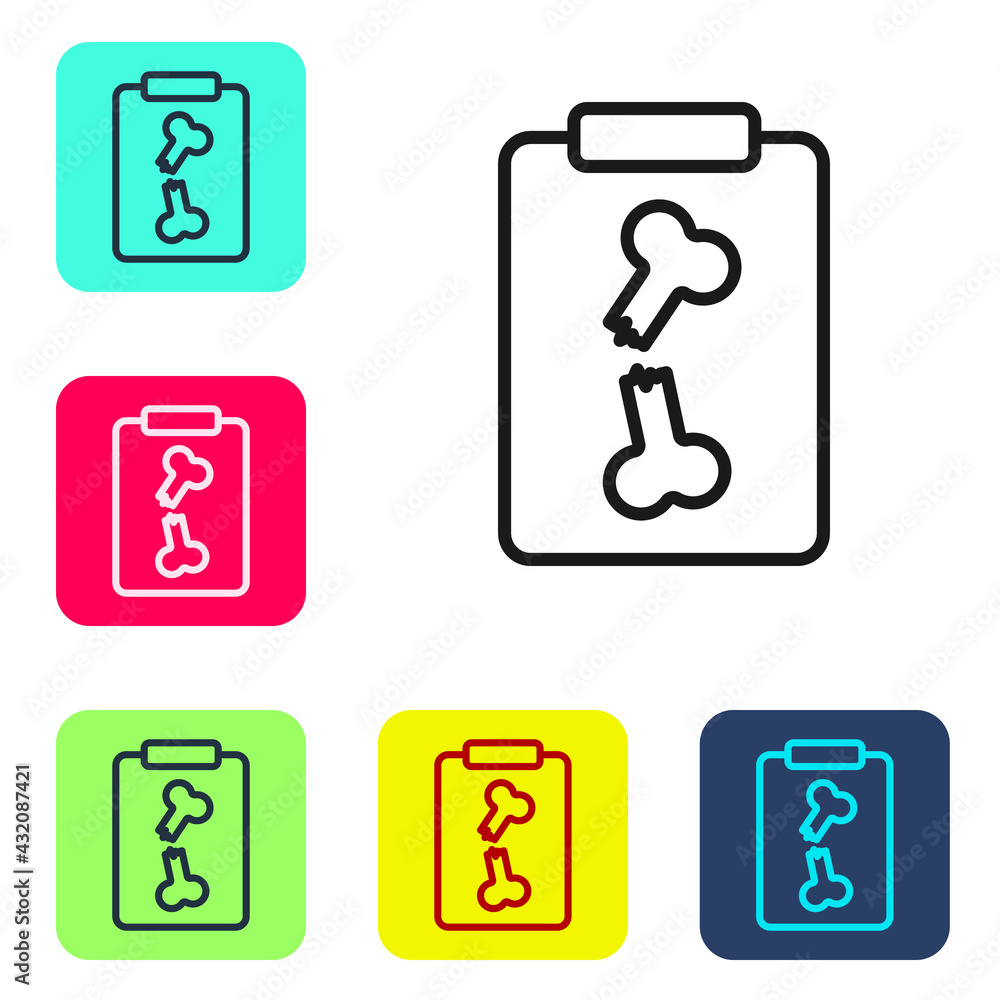 Poster black line x-ray shots icon isolated on white background. set icons in color square buttons. vector
