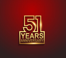 51 years golden anniversary line style isolated on red background can be use for template, greeting card and company celebration event