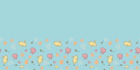 Easter Egg Bunny Flower Frame Border Seamless Pattern