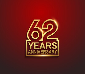 62 years golden anniversary line style isolated on red background can be use for template, greeting card and company celebration event