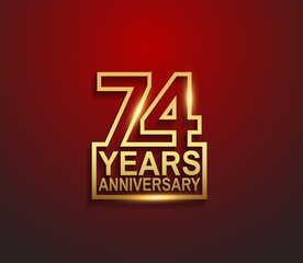 74 years golden anniversary line style isolated on red background can be use for template, greeting card and company celebration event