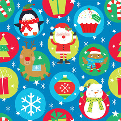 cheerful christmas seamless pattern on blue color background