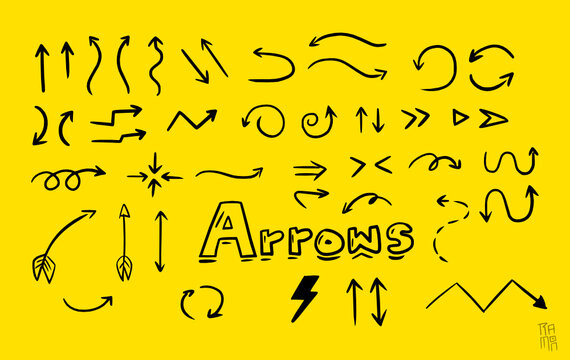 Arrows doodle. Vector image hand draw. Arrows for education. Fluxogram.