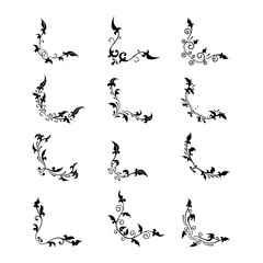 Collection creative hand drawn corner vintage style. Floral decorative element set for your design.Vector isolated decorative elements.