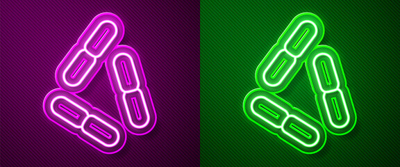 Glowing neon line Virus icon isolated on purple and green background. Corona virus 2019-nCoV. Bacteria and germs, cell cancer, microbe, fungi. Vector