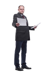 business man with a bundle of business documents.