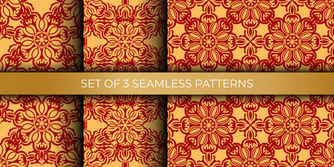 Set of Chinese seamless pattern with ornament with red and gold color.