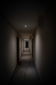 horror style hotel corridor like kubrick's shining movie