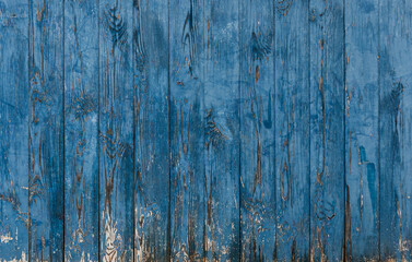 Vertical blue old wood texture with knots for background.