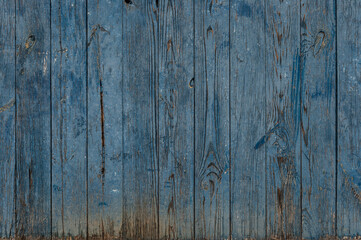 Fototapeta na wymiar Vertical blue old wood texture with knots for background.