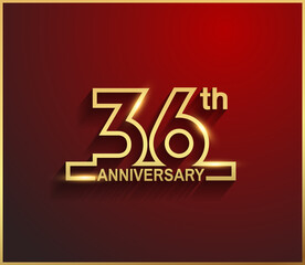 36 anniversary line style golden color for celebration on red background can be use for template, greeting card and celebration event