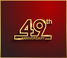 49 anniversary line style golden color for celebration on red background can be use for template, greeting card and celebration event