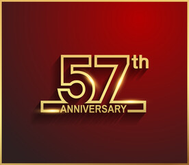 57 anniversary line style golden color for celebration on red background can be use for template, greeting card and celebration event