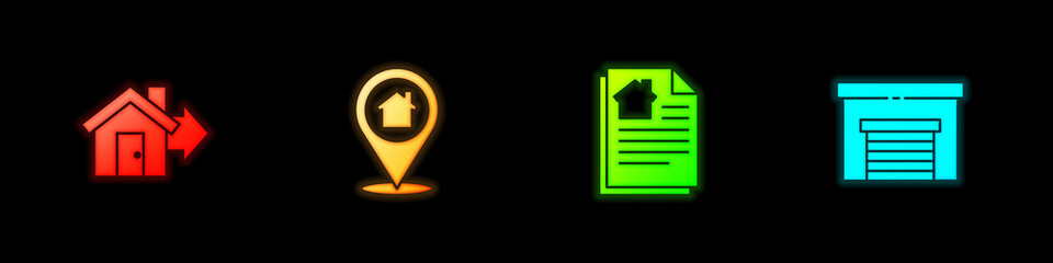 Set Sale house, Location with, House contract and Garage icon. Vector