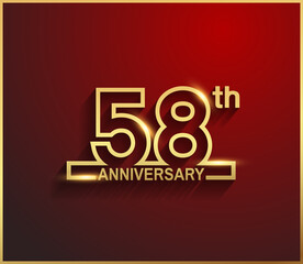 58 anniversary line style golden color for celebration on red background can be use for template, greeting card and celebration event