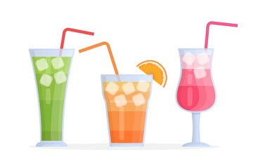 Modern vector illustration with glasses of fruit cocktails on white background for healthy lifestyle design.