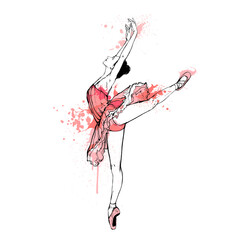 Young ballerina posing, ballet dancer, vector art