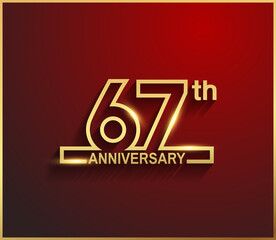 67 anniversary line style golden color for celebration on red background can be use for template, greeting card and celebration event