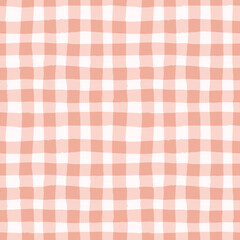 Check pattern in earthy pink. Vector seamless repeat of hand drawn checked gingham design. Cute and trendy geometric illustration.