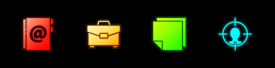Set Address book, Briefcase, Post note stickers and Head hunting concept icon. Vector