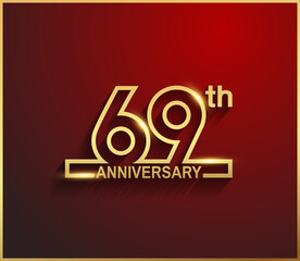 69 anniversary line style golden color for celebration on red background can be use for template, greeting card and celebration event