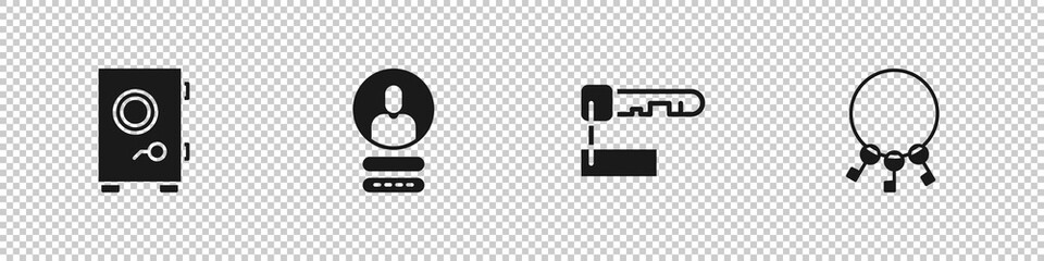Set Safe, Create account screen, Marked key and Bunch of keys icon. Vector