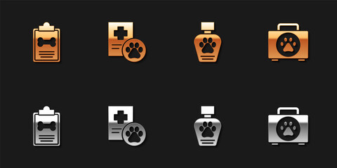 Set Clinical record pet, , Pet shampoo and first aid kit icon. Vector
