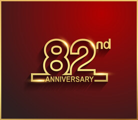 82 anniversary line style golden color for celebration on red background can be use for template, greeting card and celebration event