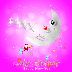 Deer and cart with Santa Claus sitting. Vector art style llustration.