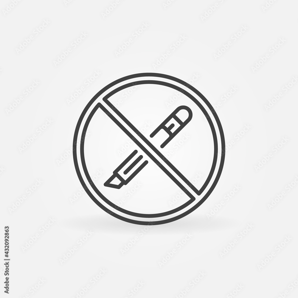 Poster do not open with a utility knife vector concept line icon