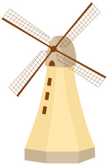 Windmill in the wind. Color vector illustration in flat style isolated on white
