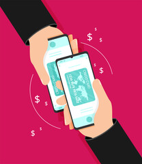 Credit card and pos terminal. Vector flat illustration