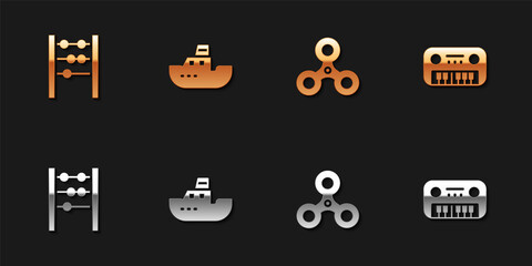 Set Abacus, Toy boat, Fidget spinner and piano icon. Vector