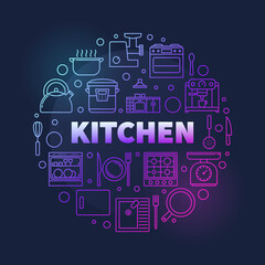 Kitchen Interior vector round colored line illustration