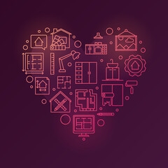 Home Interior Design vector line red heart illustration