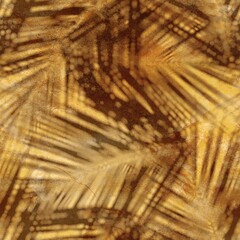 Seamless abstract print of botanical leaf shadows over abstract surface design. High quality illustration. Tropical palm leaves showing in the negative space between sunlight rays overlaid on design.