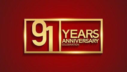 91 years anniversary logotype with golden color in square can be use for company celebration event