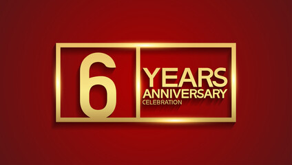 6 years anniversary logotype with golden color in square can be use for company celebration event