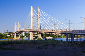 Tilikum Crossing bridge in Portland, Oregon. It was designed by TriMet, the Portland metropolitan area`s regional transit authority